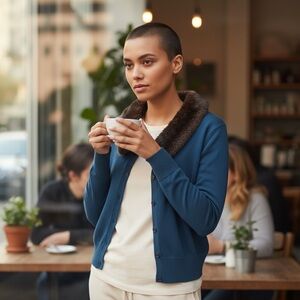 retro CHADWICK’S sz Small Cardigan Sweater Detachable Faux Fur Collar Cotton